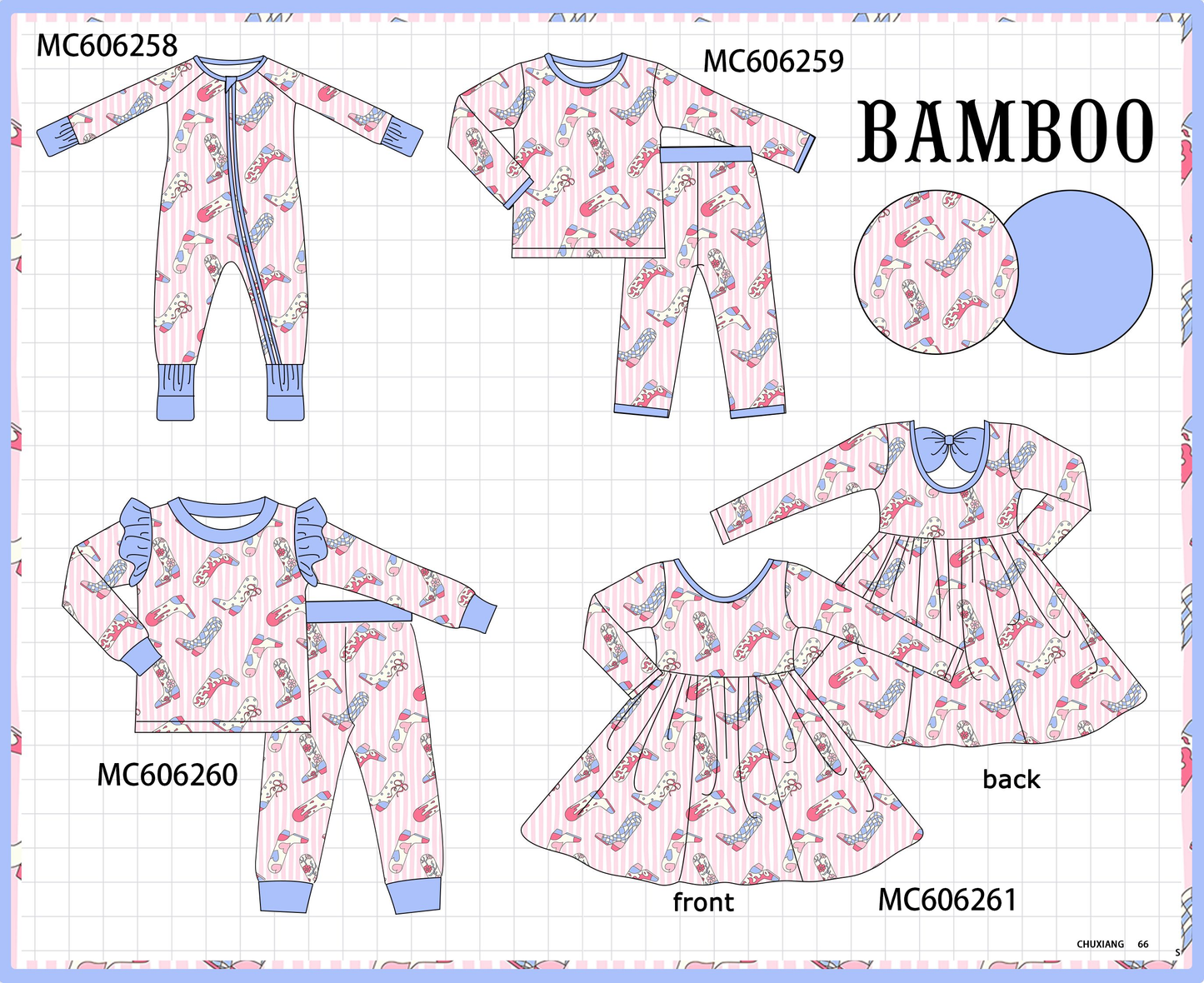 PO95 Blue western boots stripe bamboo collection