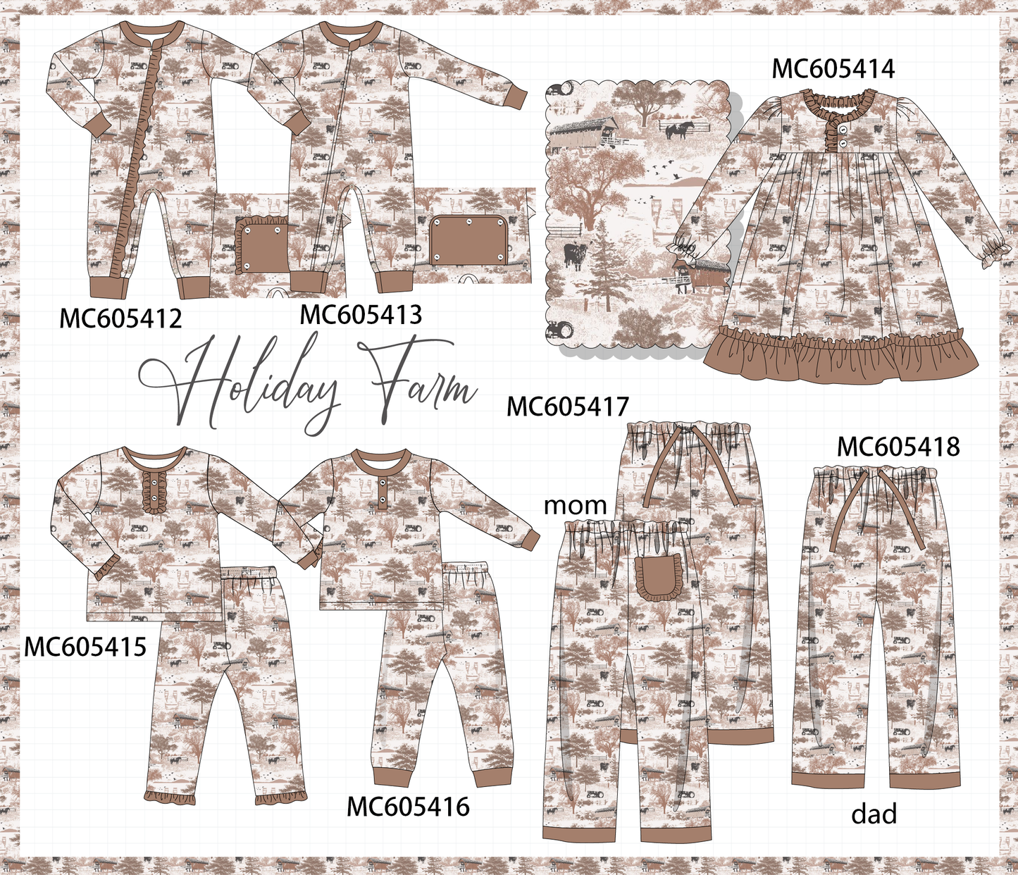 PO93 Brown farm print collection