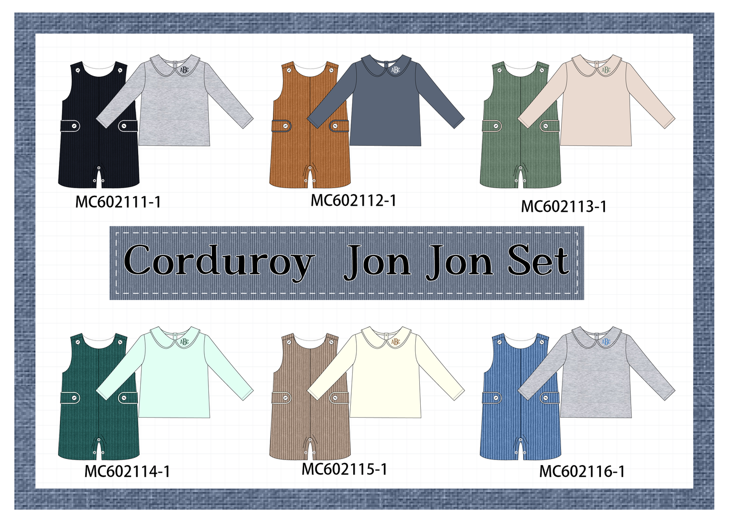 PO81 Corduroy jonjon set monogram embroidery boy collection 1