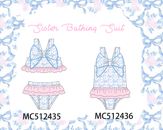 PO76 Floral bow tie print ruffle swimsuit collection