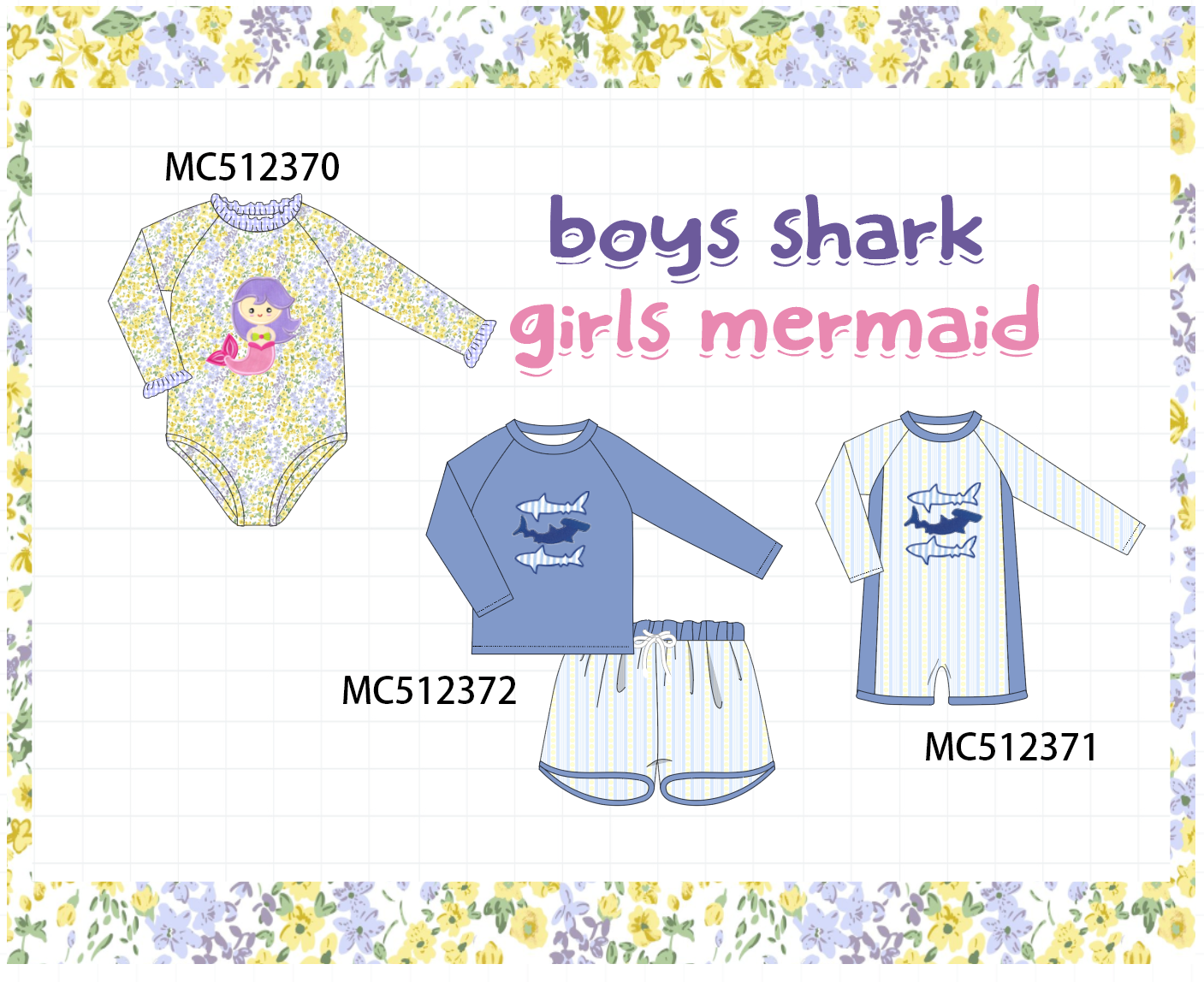 PO76 Floral mermaid shark applique collection