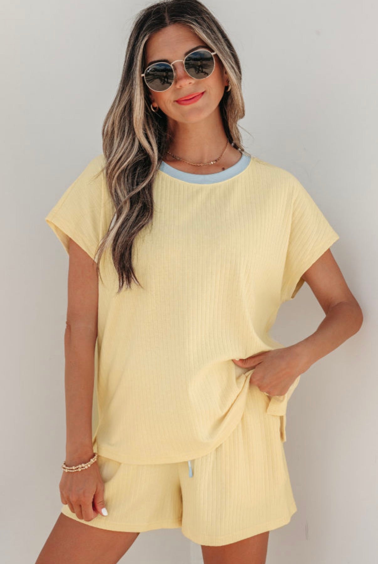 PREORDER - Ribbed Contrast Short Set - ENDS 6/9
