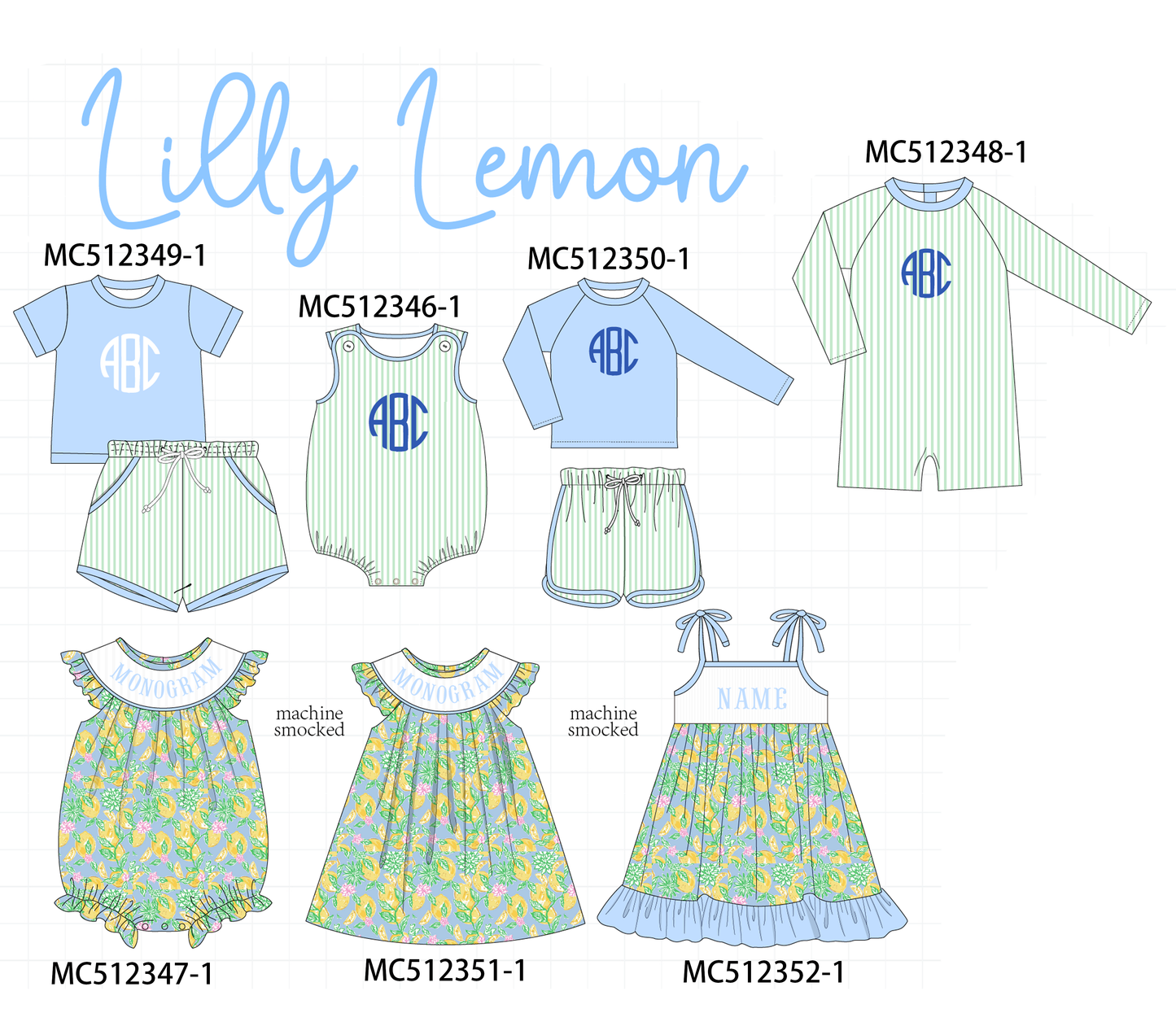 PO76 Green&blue lilly lemon monogram embroidery collection