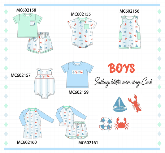 PO81 Green&blue sailboat lobster swimsuit collection