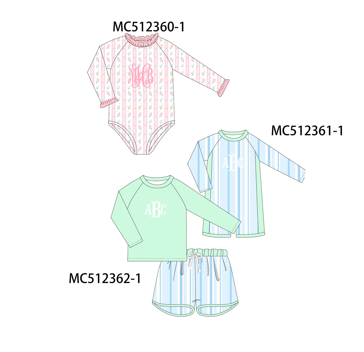 PO76 Green&pink monogram embroidery collection