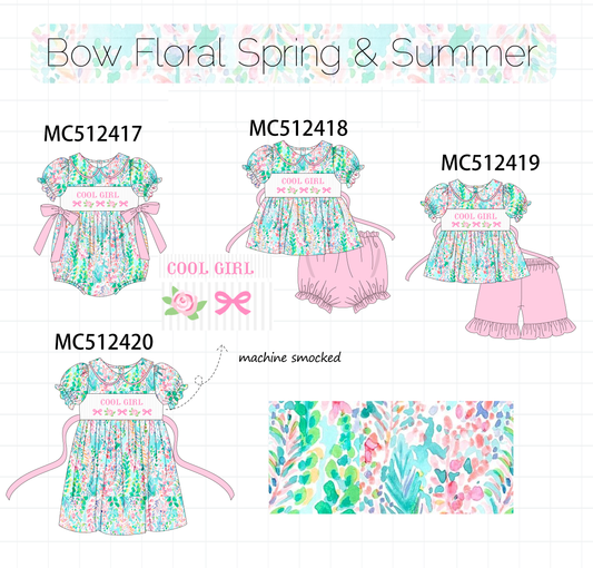 PO76 Green bow floral COOL GIRL smocked collection