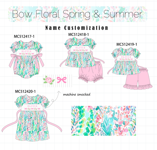 PO76 Green bow floral monogram smocked collection