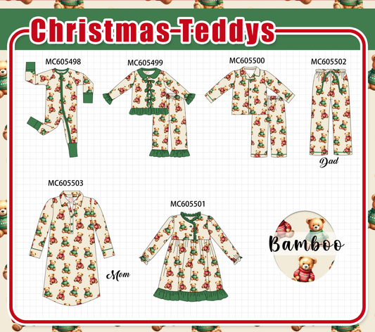 PO93 Green christmas teddy print bamboo collection