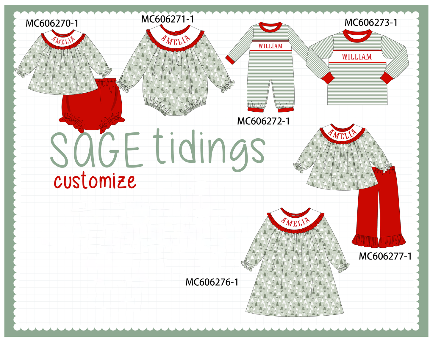 PO95 Green christmas tree monogram embroidery collection