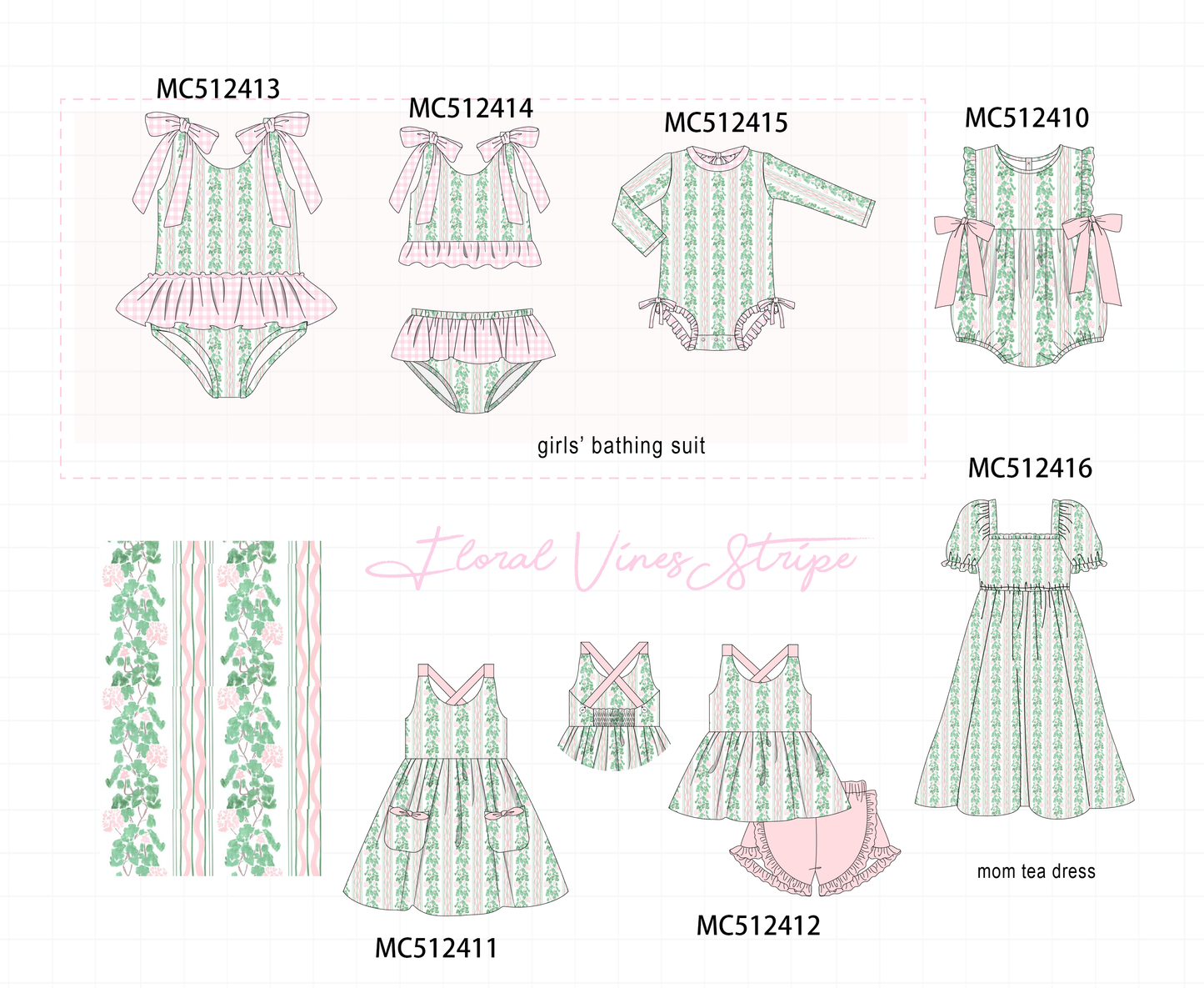 PO76 Green floral stripe print collection