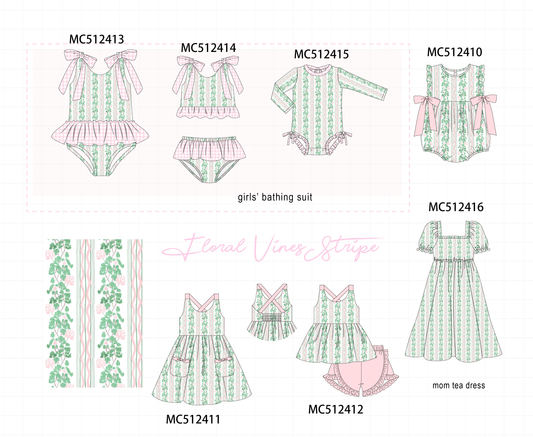 PO76 Green floral stripe print collection