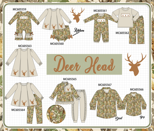 PO93 Green leaves deer embroidery collection