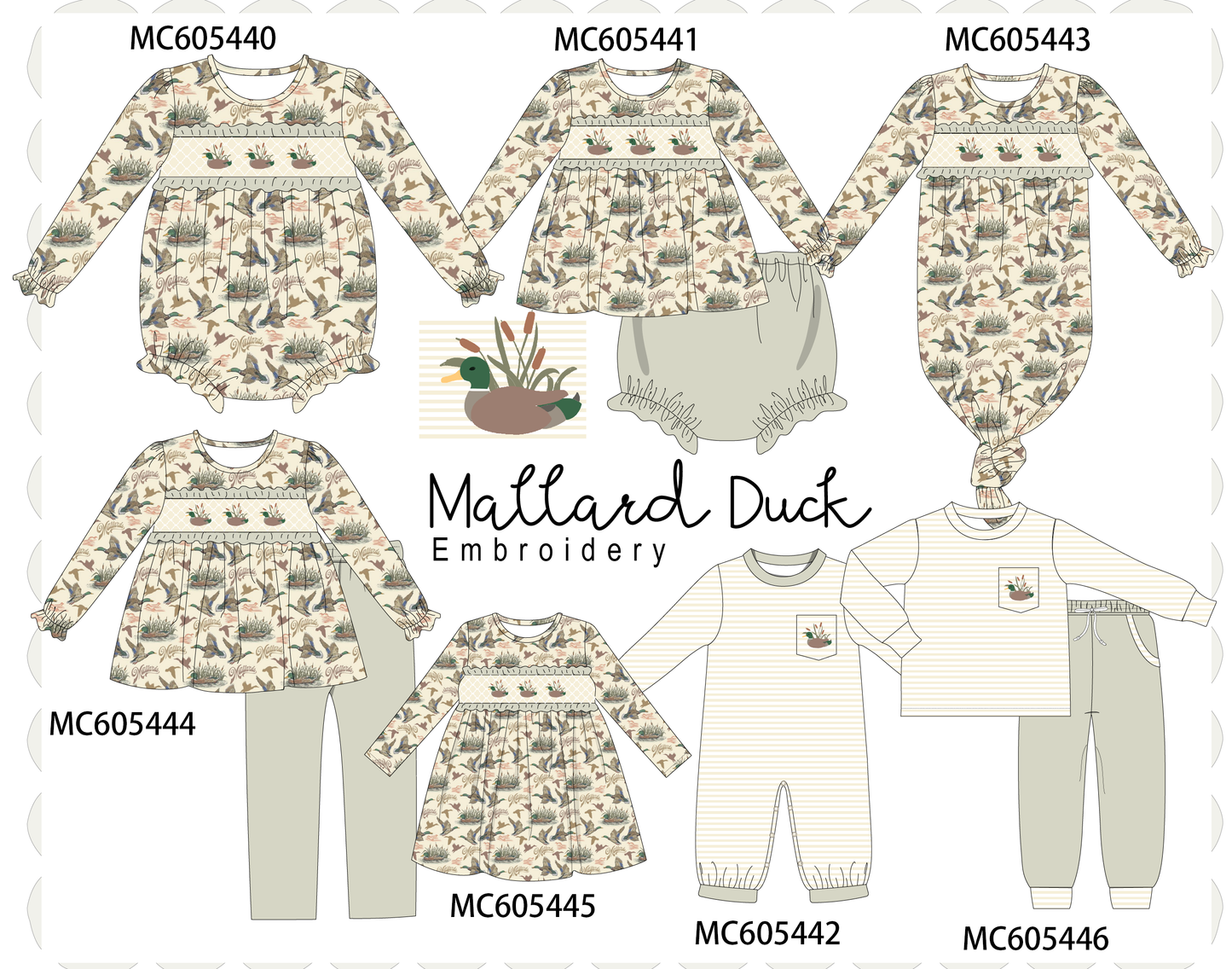 PO93 Green mallard embroidery collection