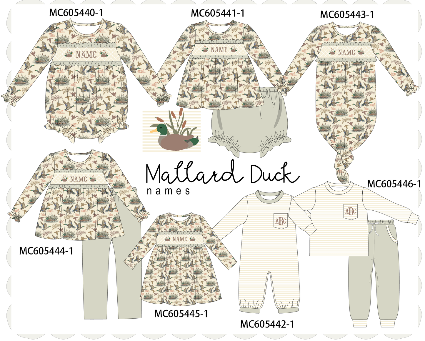 PO93 Green mallard monogram embroidery collection