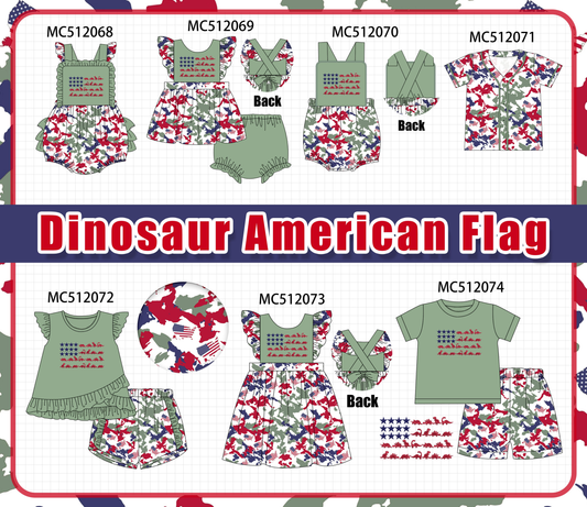 PO76 Green patriotic dinosaur flag embroidery collection