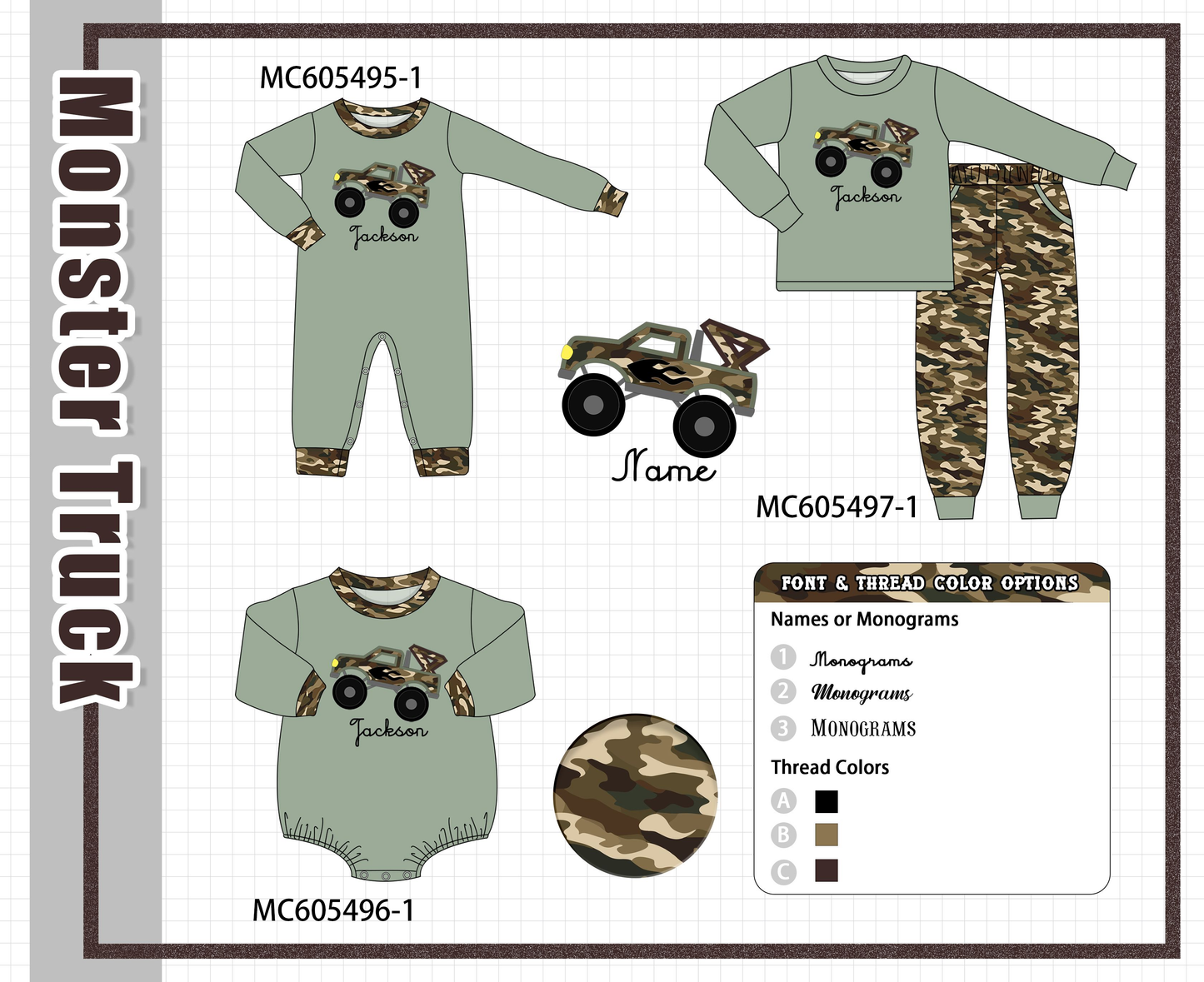 PO93 Gren leopard truck applique monogram embroidery collection