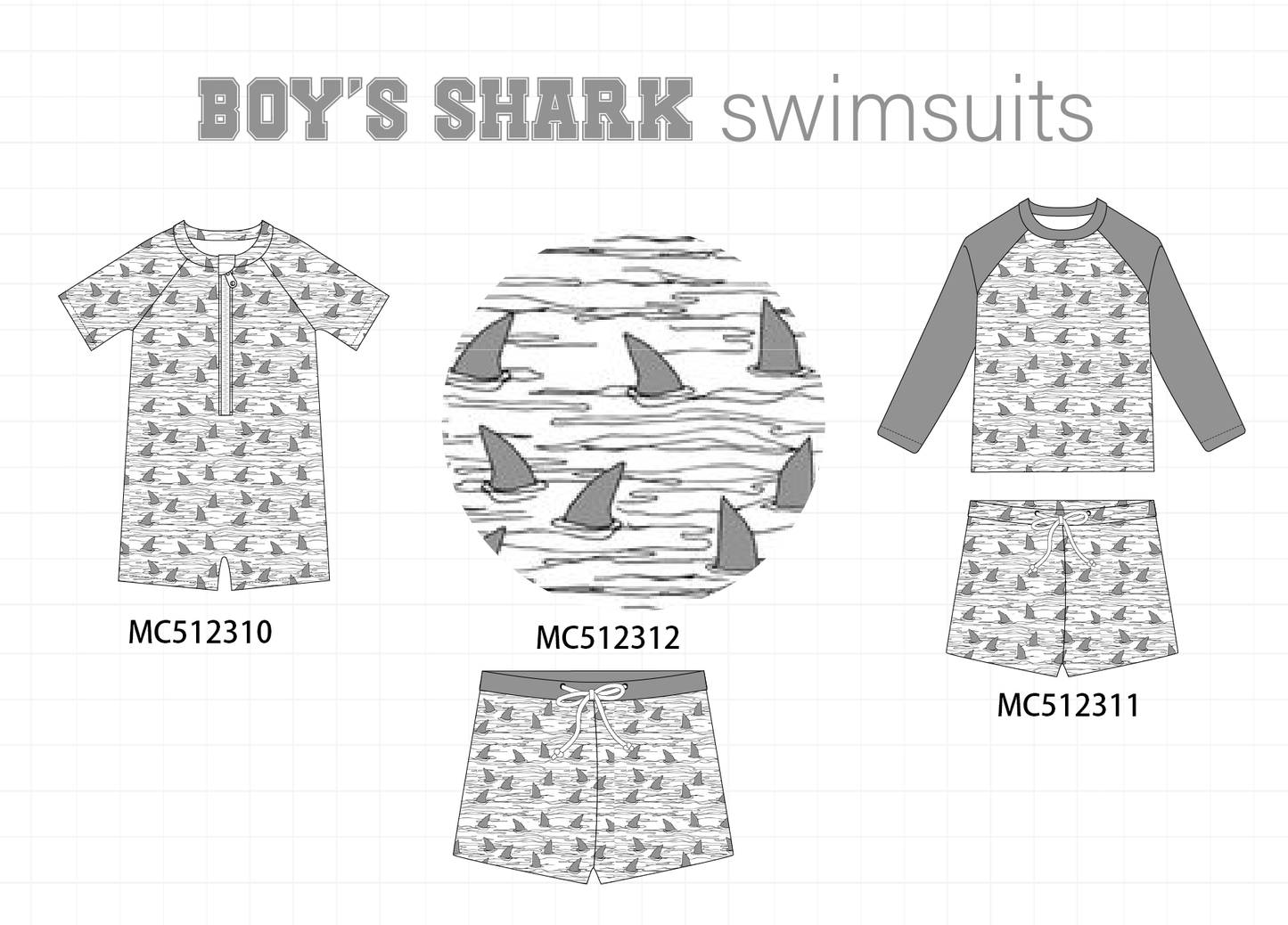 PO76 Grey shark boy swimsuit collection