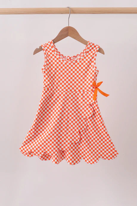 Orange Checker Athletic Dress w/ Built in Shorts