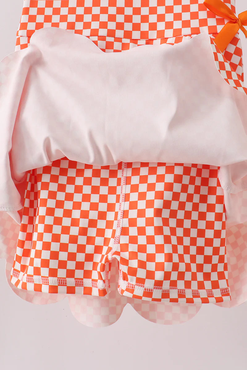 Orange Checker Athletic Dress w/ Built in Shorts