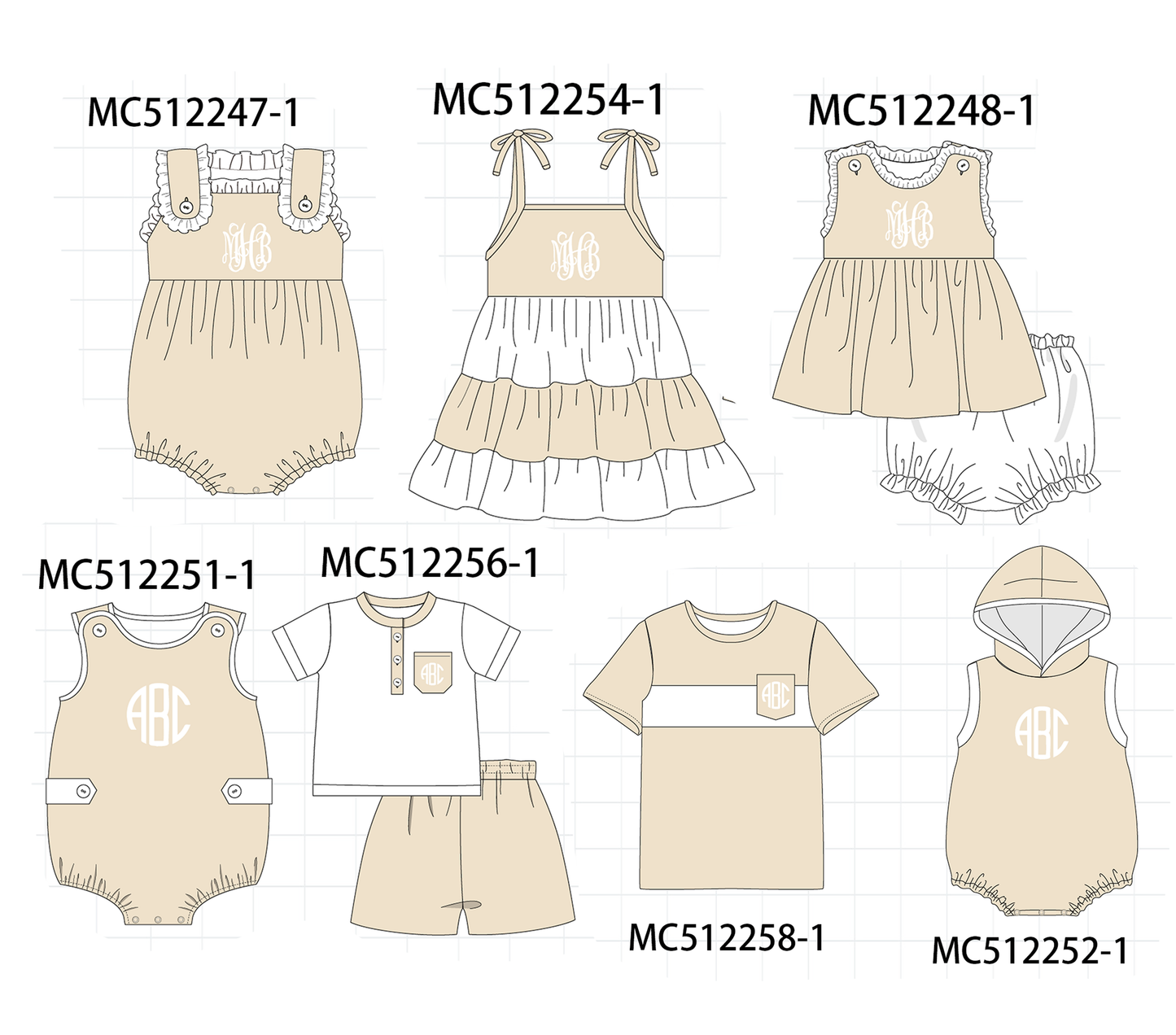 PO76 Khaki block monogram embroidery collection