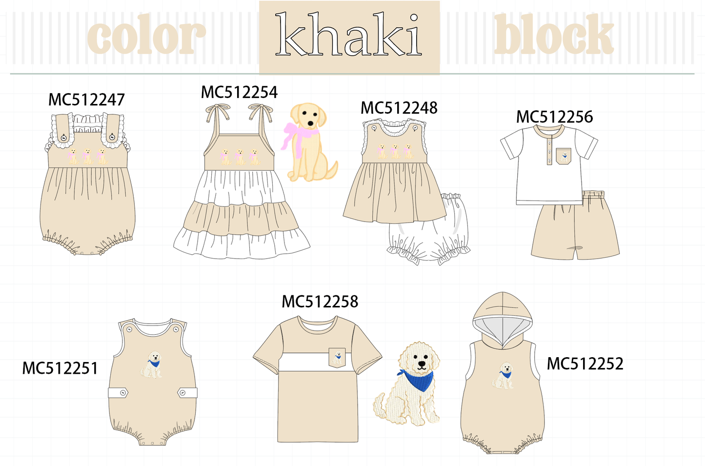PO76 Khaki block puppy embroidery collection