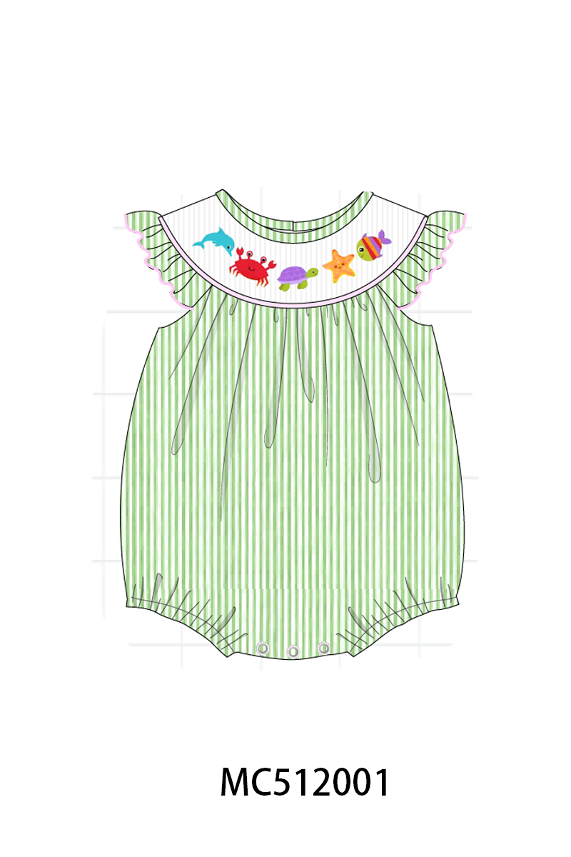 PO76 Green seersucker marine creatrue smocked collection