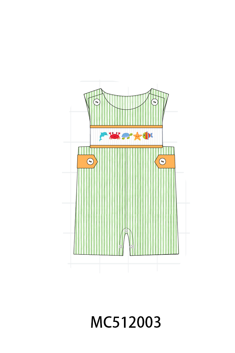 PO76 Green seersucker marine creatrue smocked collection
