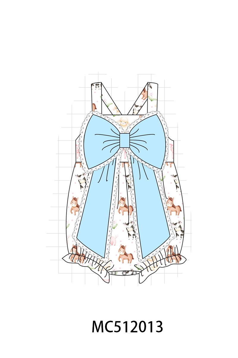 PO76 Blue farm animals print ruffle collection