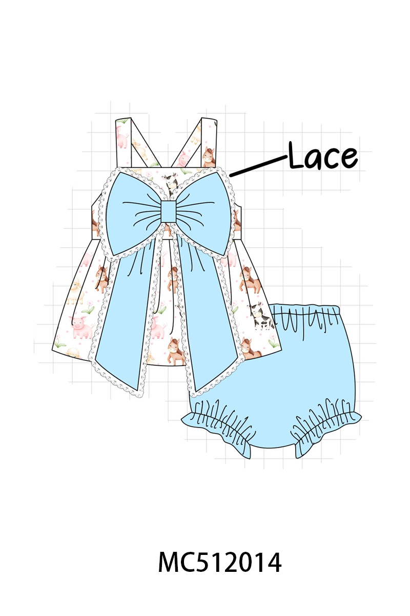 PO76 Blue farm animals print ruffle collection