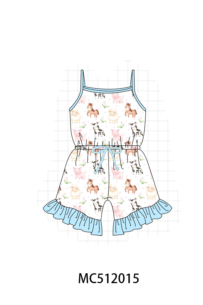 PO76 Blue farm animals print ruffle collection