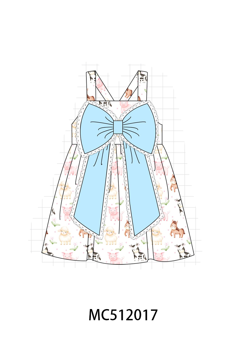 PO76 Blue farm animals print ruffle collection