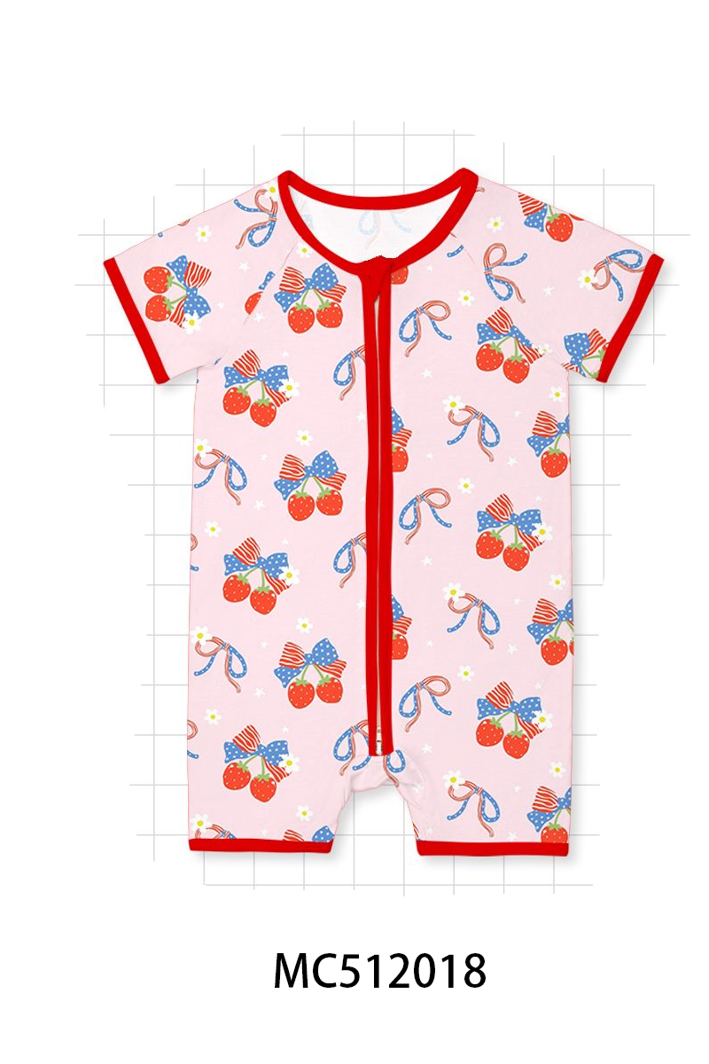 PO76 Pink strawberry flag bow bamboo collection