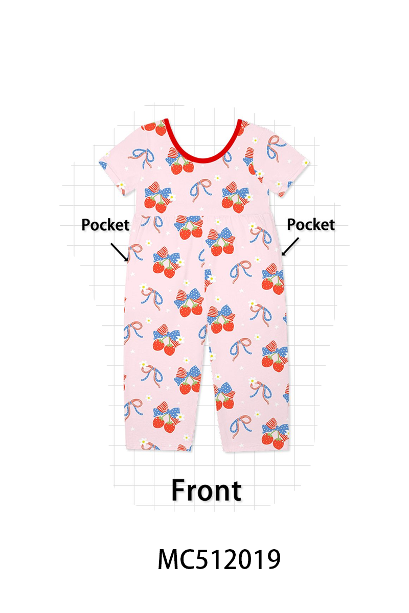 PO76 Pink strawberry flag bow bamboo collection