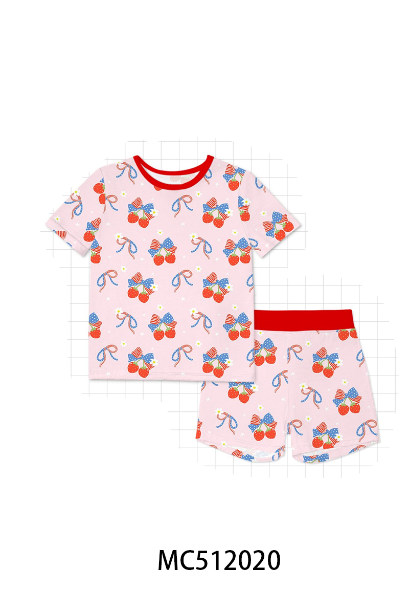 PO76 Pink strawberry flag bow bamboo collection