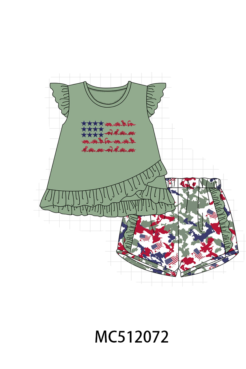 PO76 Green patriotic dinosaur flag embroidery collection