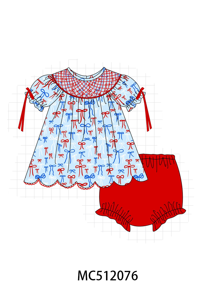 PO76 Blue patriotic bow smocked collection