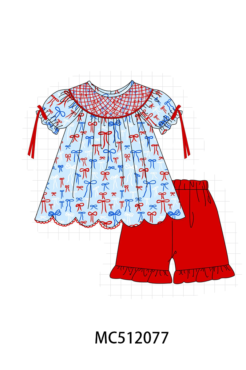 PO76 Blue patriotic bow smocked collection