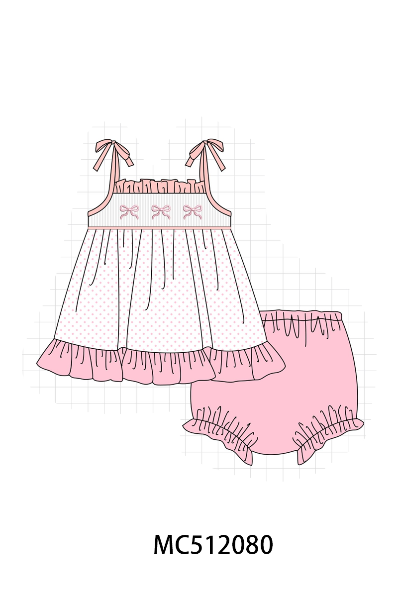 PO76 Pink bow smocked ruffle collection