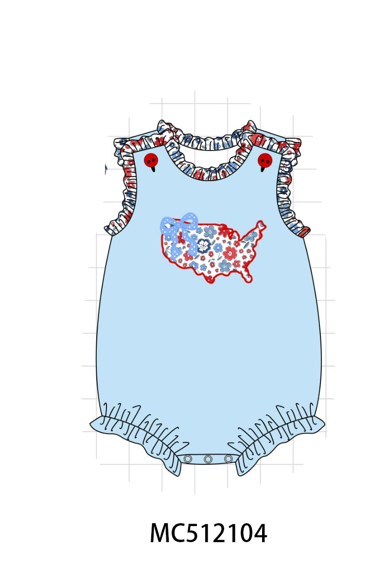 PO76 Blue patriotic America map bow applique collection