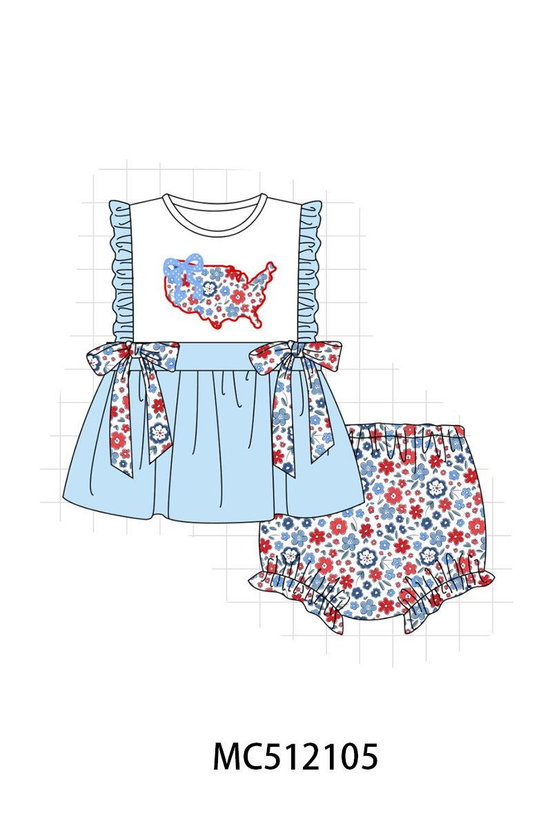 PO76 Blue patriotic America map bow applique collection