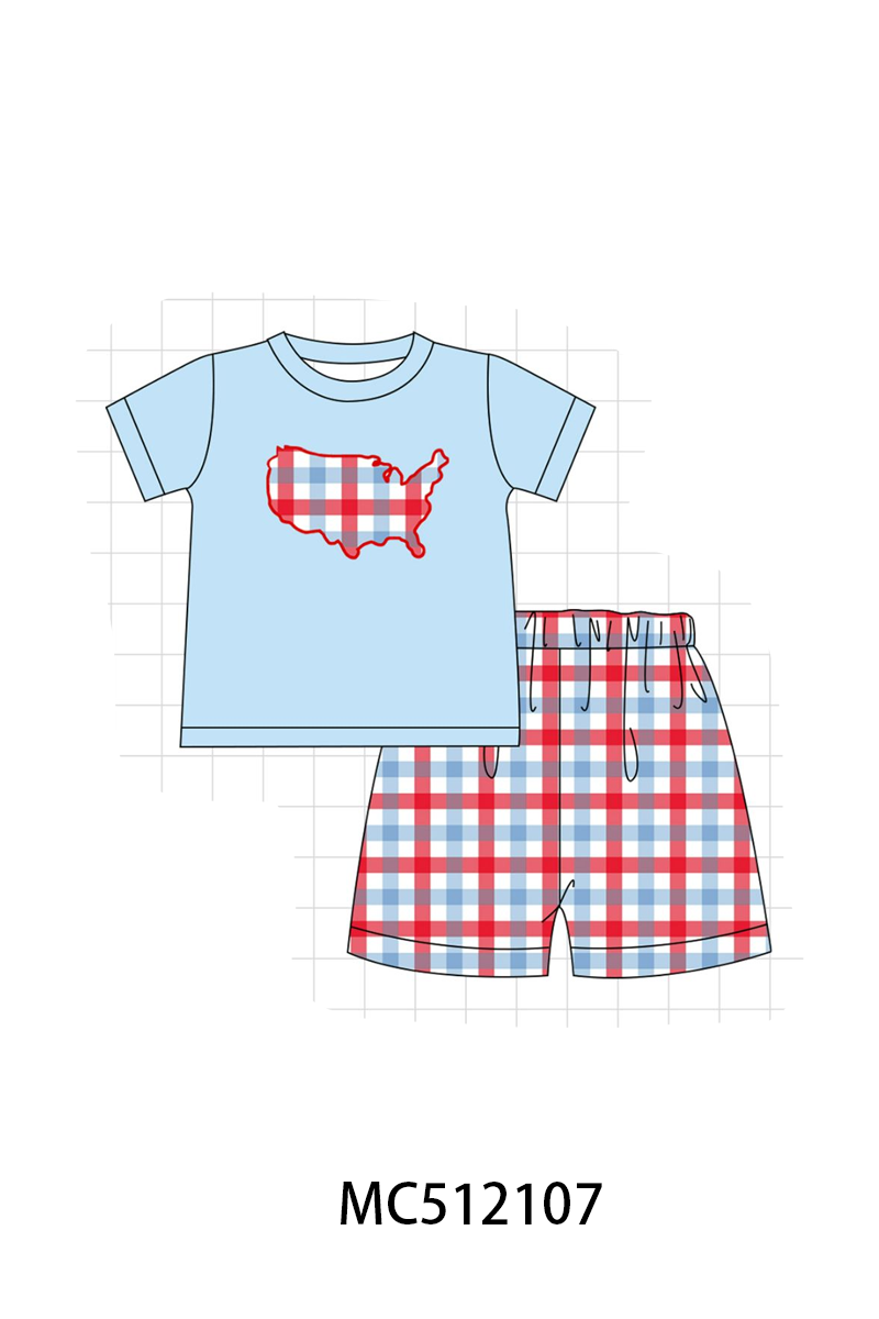 PO76 Blue patriotic America map bow applique collection