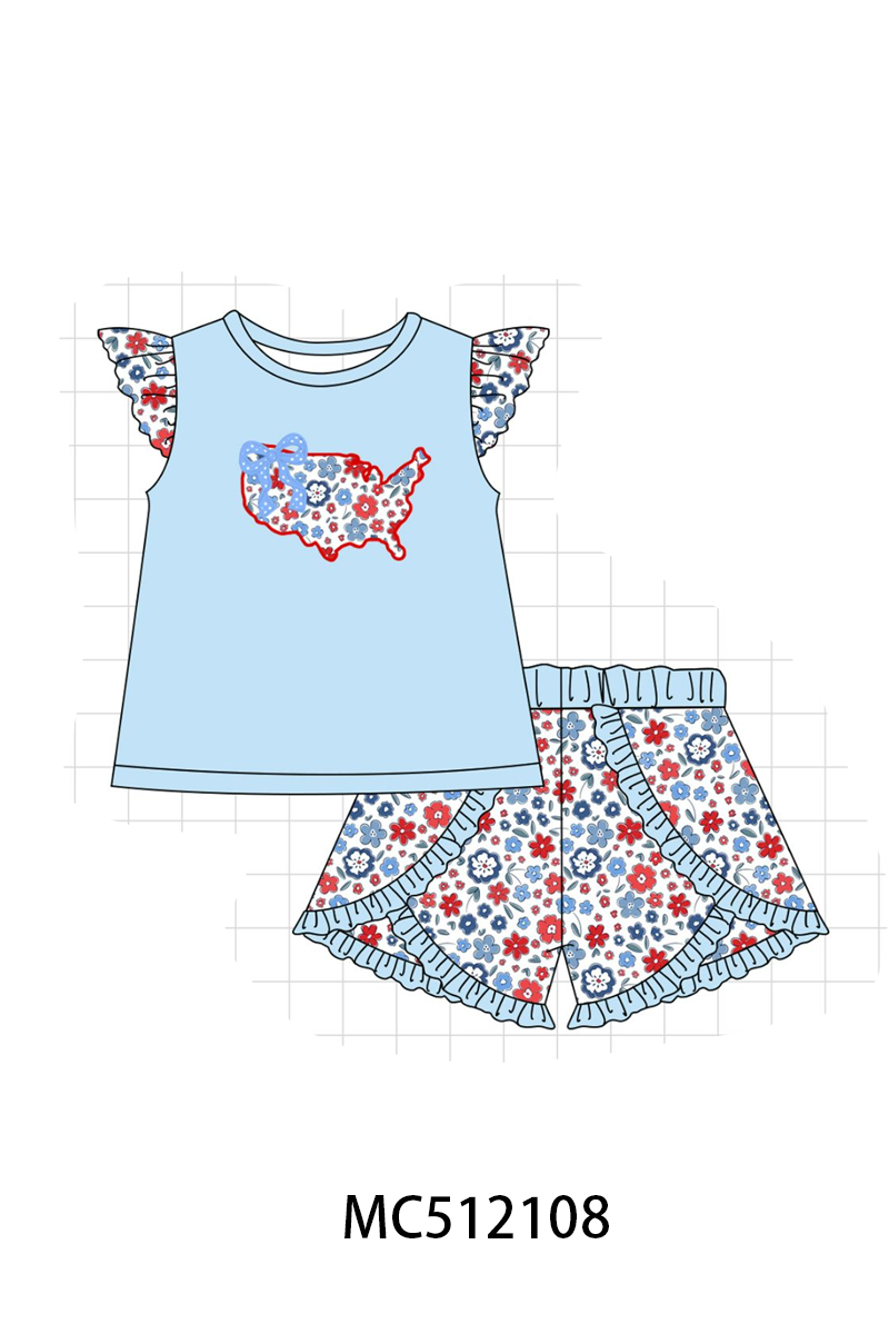 PO76 Blue patriotic America map bow applique collection