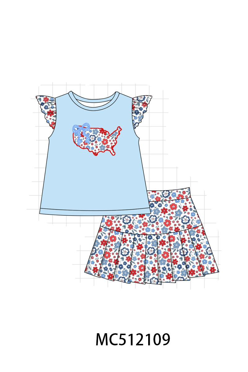 PO76 Blue patriotic America map bow applique collection