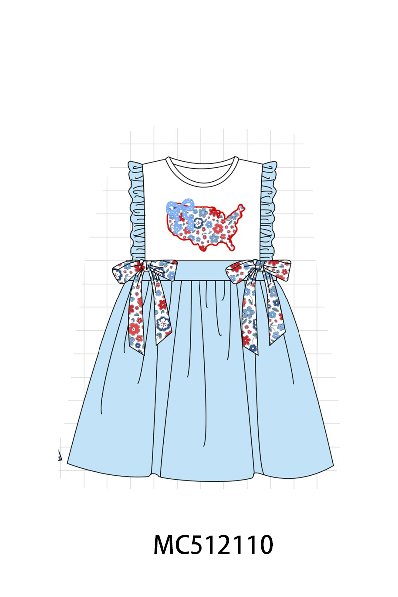 PO76 Blue patriotic America map bow applique collection