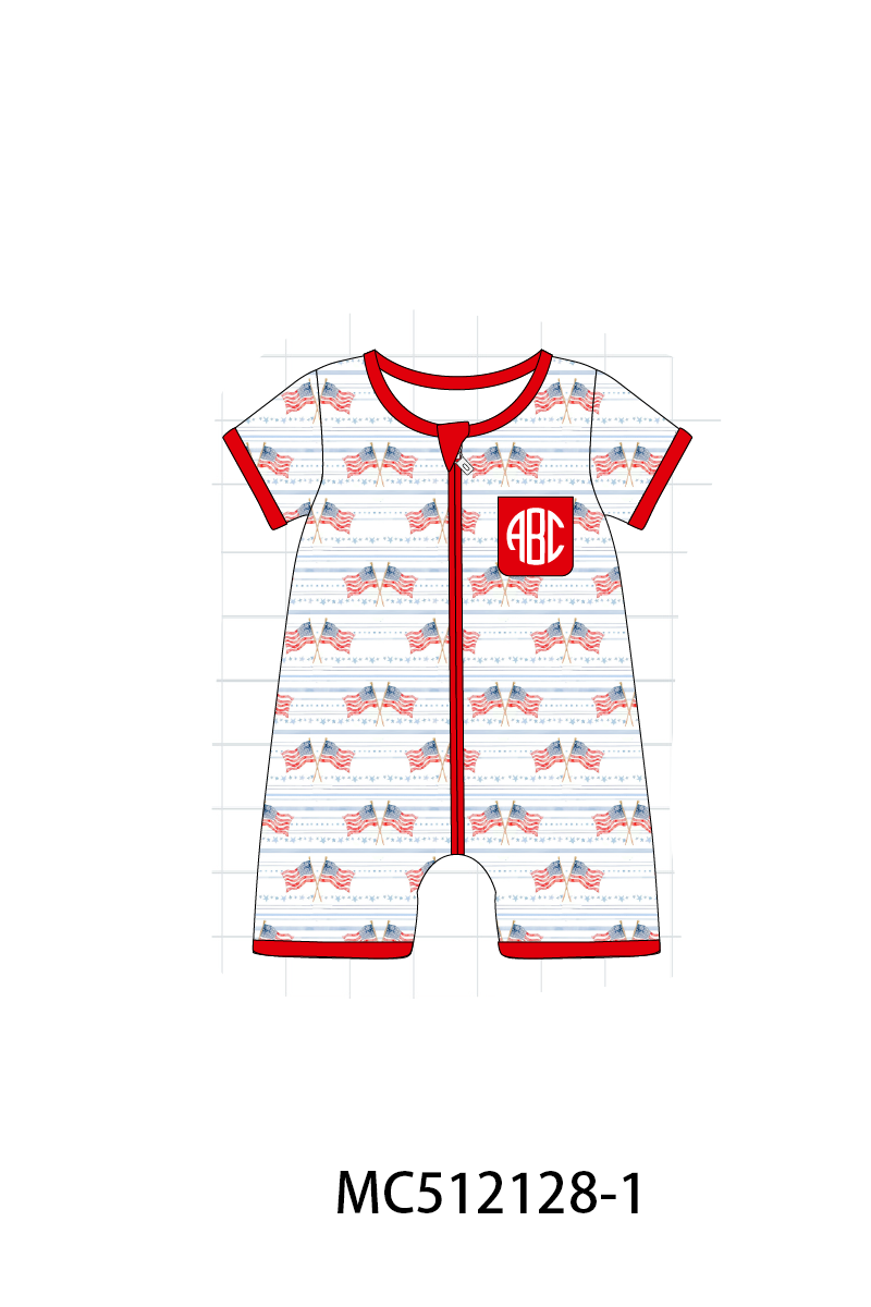 PO76 Red patriotic flag monogram bamboo collection