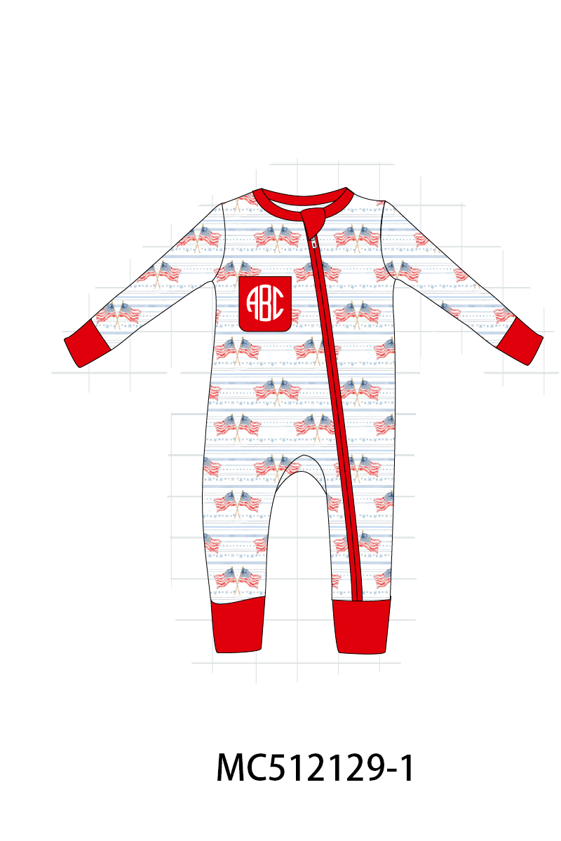 PO76 Red patriotic flag monogram bamboo collection