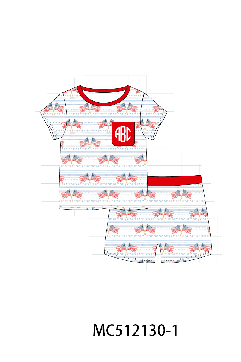 PO76 Red patriotic flag monogram bamboo collection