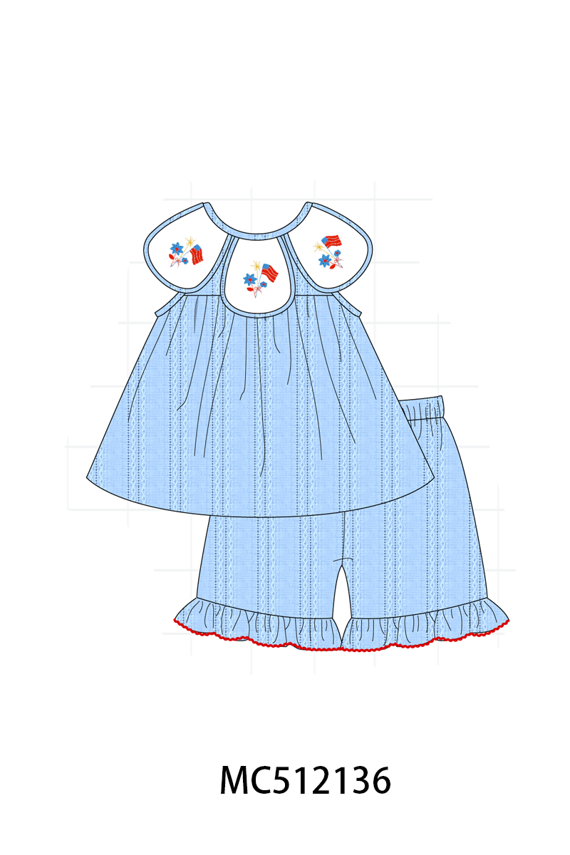 PO76 Blue Patriotic jacguard embroidery collection