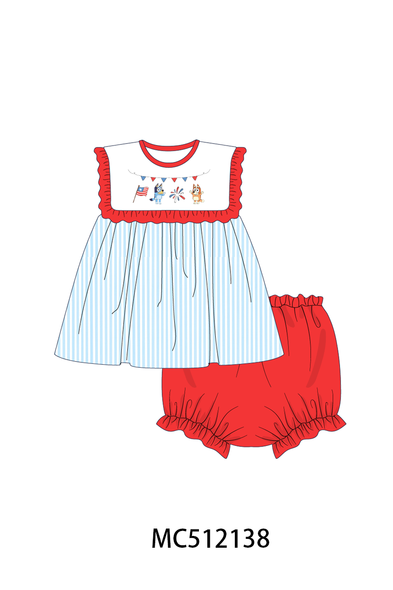 PO76 Blue patriotic character embroidery stripe collection