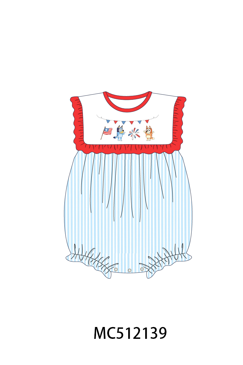 PO76 Blue patriotic character embroidery stripe collection